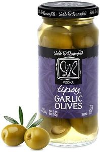 Tipsy Olives - Green Olives Stuffed with Garlic - Large Cocktail Olives with Vodka for Cocktails, Bloody Mary Condiments - Sable & Rosenfeld - 5 oz (Pack 1)