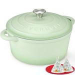 Overmont Enameled Cast Iron Dutch Oven - 5.5QT Pot with Lid Cookbook & Cotton Potholders - Heavy-Duty Cookware for Braising, Stews, Roasting, Bread Baking Sage