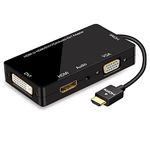 ConnBull Adapter HDMI to VGA DVI, Upgraded HDMI Multiport Video Adapter with Audio Jack Converter for Laptop Monitor etc, Black