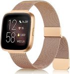 Leonids Metal Band Compatible with Fitbit Versa 2 Bands/Fitbit Versa Bands Women Men, Stainless Steel Mesh Loop Adjustable Magnetic Wristband Stylish Replacement Bracelet Strap for Fitbit Versa 2/Versa/Versa Lite/Versa SE Smartwatch (Rose Gold)