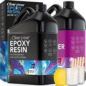 Clear Pour 32oz Epoxy Resin Kit - Premium Crystal Clear Epoxy Resin Kit - Art Resin, Craft, Jewelry Casting, DIY, Tumblers, Wood & Resin Molds Coating (16oz x 2)