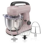 Hamilton Beach Electric Stand Mixer, 4 Quarts, Dough Hook, Flat Beater Attachments, Splash Guard, 7 Speeds with Whisk, Pink