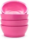 CaliBowl Large Non-Spill Plastic Bowl Set - 28oz Reusable Kitchen Bowls with Concave Inner Lip and Non-Slip Base - For Cereal, Soups, Mixing and Serving - Set of 4 - Pink