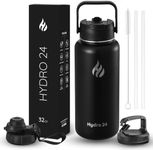 Hydro 24 - Vacuum Insulated Water Bottle with Straw 1000ml - 3 Lids (2-in-1 Lid, Spout Lid, Handle Lid) - Keeps Cold 24H & Hot 12H - Stainless Steel Water Bottle - Thermos Flask Great for Gym, Travel