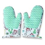 Heat Resistant Oven Gloves - Green Pair Kitchen Glove With Silicone Padding, For pizza accessories Cooking Bbq Grill Pan, Double Cotton & Rubber Funny Heat Proof Pot Holders Mitts For Kitchen Aid