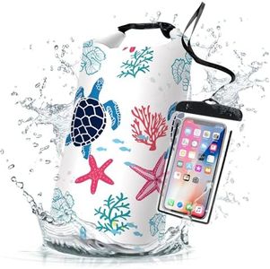 Waterproof Dry Bag,Sea Turtle Coral Starfish Small Waterproof Backpack 2L/5L/10L/20L/30L/40L Floating Lightweight Bags for Kayaking, Boating, Fishing, Swimming Camping with Waterproof Phone Case