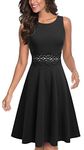 HOMEYEE Women's Vintage Crew Neck Sleeveless Floral Embroidered Knee Length Cocktail Dress UKA079 (UK 10 = Size M, Black)