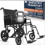 Vive Mobility Bariatric Transport Wheelchair for Adults - Supports 450lbs - Foldable, Heavy Duty Travel Wheel Chair - Portable, Transfer Aid with Swing Away Footrests & 22 Inch Wide Seat