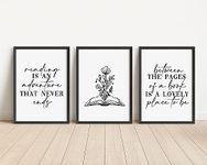 Set of 3 Reading Lover Prints, Reading Quote Wall Art Prints, Unframed Book Artwork, Bedroom Home Décor - A5 A4 A3 Black And White Line Wall Art