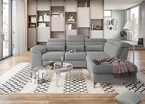 Fabrique Imperial L-Shape Corner 5-Seater Fabric Sofa Set | Adjustable Headrest - Stylish, Luxurious Furniture for Home Office & Living Room | Stainless Steel Legs for Easy Moving - Light Grey (LHS)