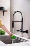 B Backline Brass Wall-Mounted Kitchen Sink Mixer Tap 360° Swivel Pull-Out Sprayer Kitchen Faucet with 3 Flow Spray Head | Kitchen Sink Hot & Cold Mixer Faucet | Sink tap for Kitchen (Black Matt)