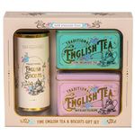 New English Teas Vintage Victorian Tea & Biscuits Gift Set with 80 Fine English Teabags, 2 Tea Caddies and Luxury Cornish Biscuits