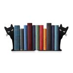 Peeping Cat Metal Bookends Cute Cat Book Ends for Shelves Bookshelf Decorative Objects Home Office Desk Bookshelf Decor Cat Lover Gifts for Women (Black)