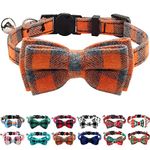 Joytale Cat Collar with Bell and Bow Tie, Quick Release Safety Collars for Kitten and Cats, Soft Tartan Collar, 1 Pack, Orange