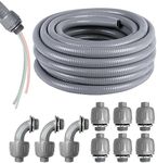 3/4inch 25ft Electrical Conduit Kit,Flexible Non Metallic Liquid Tight Electrical Conduit,Flexible Conduit with 6 Straight and 3 Angle Fittings,3/4" Dia