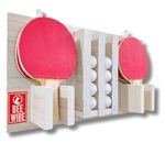 BEEWIBE Wall-Mounted Ping Pong Paddle Storage Wooden Rack – Table Tennis Racket Display Stand for Holding 8 Paddles and 12 Balls. Ideal for Pong Ball Storage in Game Rooms. (White)