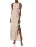 Alex Evenings Women's Long Sleeveless Cascade Ruffle Detail Dress with Front Slit, Buff, 12