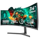 Gawfolk 34 Inch Ultrawide Curved 180Hz Gaming Computer Monitors 1000R PC screen 21:9 UWQHD (3440x1440) ,1ms,100%sRGB,Adaptive Sync,HDMI、Display Port,Liftable,Compatible with wall mounted 75*75mm-Black