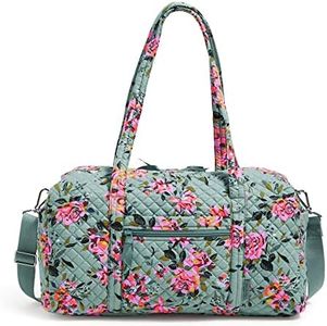 Vera Bradley Women's Cotton Medium Travel Duffle Bag, Rosy Outlook - Recycled Cotton, One Size, Cotton Medium Travel Duffle Bag