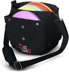 Disc Living Disc Golf Bag | Frisbee Golf Bag | Lightweight Fits Up to 10 Discs | Belt Strap | Adjustable Shoulder Strap Padding | Double Front Button Design | Bottle Holder | Durable Canvas (Black)