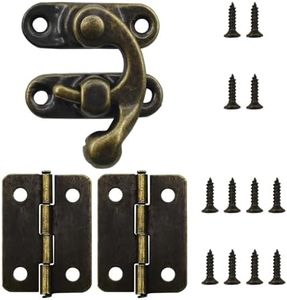 40Pcs Small Antique Hinges and 20 Set Bronze Tone Right Latch Hook Hasp Wood Jewelry Box Hasp Catch Decoration with Replacement Screws