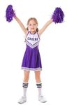 LOLANTA Big Girls Cheer Outfits Summer Dresses Swimsuit Fabric with Socks, Pom Poms (8-10, Purple)