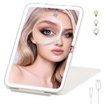 LUKYMIRO 7x9.5 Inches Rechargeable Travel Lighted Makeup Mirror with 10X Magnification, Foldable Compact Lighted Vanity Mirror with Lights, 78 LEDs 3 Color Modes Beauty Desk Mirror