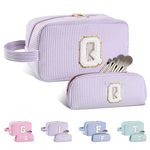 Huifen Personalized Initial Makeup Bag A-Z, Travel Toiletry Bag Cute Makeup Pouch Cosmetic Bag Preppy Make Up Bag Large Makeup Organizer Bags Birthday Gifts for Women Girls Friends, Upgraded Purple, Q