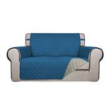 PureFit Reversible Quilted Sofa Cover, Water Resistant Medium Slipcover Furniture Protector, Washable Couch Cover with Non Slip Foam and Elastic Straps for Kids, Pets (Loveseat, Peacock Blue/Beige)