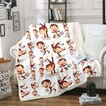 Feelyou Monkey Sherpa Blanket Cartoon Animal Pattern Throw Blanket Cute Monkey Plush Blankets and Throws for Kids Boys Girls 50x60 Inch