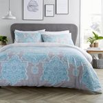 Olivia Rocco Empire Damask Duvet Cover Set Modern Print Cotton Rich Easy Care Soft Quilt Covers Reversible Premium Bedding Bed Linen Sets With Pillowcase, King Teal