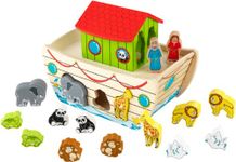 KidKraft Noah's Ark Wooden Shape and Block Sorter with animals, early learning puzzle with Bible theme, Christening gift for girls and boys, Toddler Toys 1+, 63244