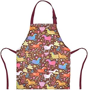 MRYUWB Kids Boys Dinosaur Apron with Pocket, Girls Unicorn Aprons for Cooking, Painting, Kitchen Apron for Children 3-12Years, Brown & Horse, Large (6-12 Years)