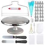 Cake Decorating Supplies Aluminium Alloy Revolving Cake Turntable with 12.7'' Angled Icing Spatul Cake Leveler Comb Icing Smoother Banking Supplies Cake Stand Baking Supplies