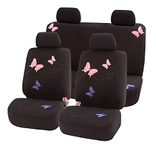 FH Group Car Seat Covers Full Set Butterfly Cloth - Universal Fit Automotive Seat Covers, Low Back Front Seat Covers, Solid Back Seat Cover, Washable Car Seat Cover for SUV, Sedan and Van Black