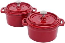 Flavehc Mini Cocotte 8 oz Mini Dutch Oven 0.25 qt. Cast Iron Garlic Roaster for Oven Garlic Confit Pot Ramekins with Lids Oven Safe Set of 2, Red