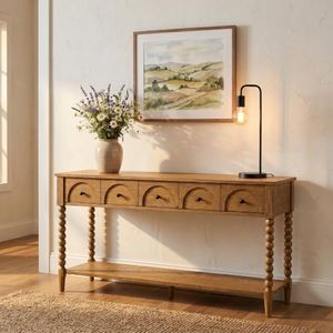 SAND STONE HOME Pembroke 58" Wood Entryway Sofa Console Table, Prairie Oak
