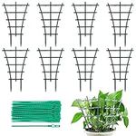 8PCS Climbing Plants Support with 50PCS Gardening Cable Ties, Mini Climbing Trellis Green Plant Support Trellis Adjustable Garden Plant Ties for Climbing Plants and Vine