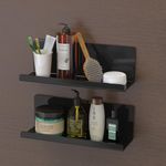 Toski 2Pcs Floating Wall Bathroom Shelves, Self Adhesive Shelf No Drill for Wall, Acrylic, 30 cm, Picture Book Shelf, Stick on Shelves Bookcase, Kitchen Bedroom Shelves Black