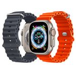 NUKELOLO 2 Pack Ocean Strap Compatible with Apple Watch Ultra 49mm 46mm 45mm 44mm 42mm 41mm 40mm 38mm, Silicone Sport Band for iWatch Series 10 Ultra 9 8 7 6 5 4 3 2 1 SE, Orange/Midnight Black