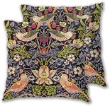 Cushion Cover William Morris Strawberry Thief Floral Art Nouveau Set of 2 Square Throw Pillow Case Sham Home for Sofa Chair Couch/Bedroom Decorative Pillowcases