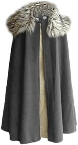 MSOrient Mens Viking Cloak Fur Costume Medieval Renaissance King With Fur Cape Halloween Cosplay Costume (XXXL, Gray)