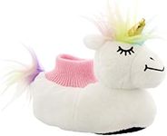 Yankee Toy Box Plush Unicorn Toddler Girls Sock Top Slippers (7-8 M US Toddler, Unicorn White)