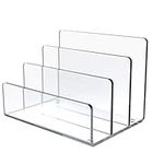 Jucoan Clear Acrylic File Holder, 3 Sections Vertical Desktop Organizer, 23 x 16.5 x 16.5 cm Office File Sorter Stand Rack for Documents Letter Book