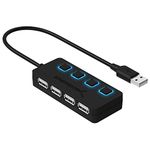 SABRENT USB Hub 4 Port USB 2.0 Portable Travel USB Docking Station with Individual LED lit Power Switches [Charging NOT Supported] for Mac & PC (HB-UMLS)