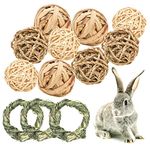 Episkey 12 Pcs Rabbit Toys, Rabbit Treats Guinea Pig toys Small Pets Chew Balls Grass Balls Natural Toys for Rabbits Chinchilla Bunnies Gerbils and Hamster (2.75-3.15", 12 Pcs)