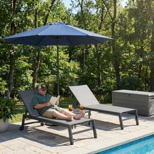 PURPLE LEAF Oversized Patio Lounge Chairs Set of 2 with Side Table, Grey