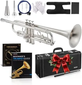 AKLOT Weighted Leadpipe Bb Trumpet: Electroplated Nickel Pistons, Brushed Matte Silver, Leather Finger Guard, Weighted and Standard Trumpet Mouthpieces, Stylish Leather Case, Lesson Book (SNR-VirtSS)