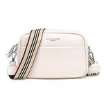 Crossbody Bag for Women Genuine Leather Wide Strap Shoulder Bag Purse Trendy Design Camera Crossbody Purse Top Zip, A03-white, 8.66x6.3x3.15in, Durable