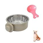 Andiker Crate Dog Bowl, Stainless Steel Water Bowl for Dog Crate with a Plastic Pet Food Spoon for Holding Food and Water, 16oz Removable Kennel Water Bowl for Cat Dog to Hang in or out of Cages (Grey)